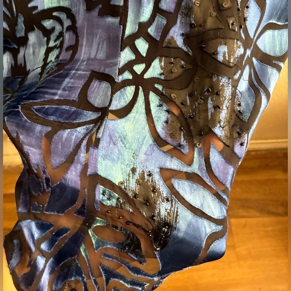 Alex Evenings Silk Blend Blue & Black Beaded Halter Mini Dress 8 - Picture 14 of 16